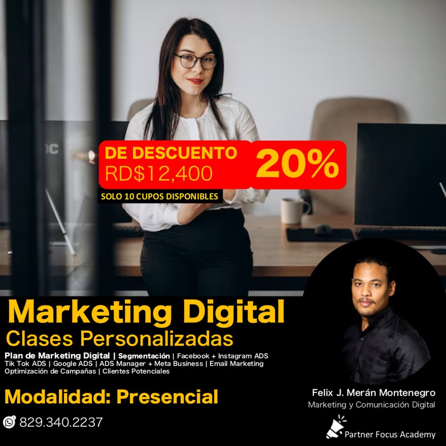 partnerfocus's tweet photo. 😍🔥🎊🎉 Clases Personalizada de Marketing Digital 𝗦𝗼𝗹𝗼 10 𝗰𝘂𝗽𝗼𝘀 𝗱𝗶𝘀𝗽𝗼𝗻𝗶𝗯𝗹𝗲𝘀 Enero  𝟮𝟬𝟮4
.
APRENDE a promover, posicionar, captar oportunidades de ventas y dar seguimiento de clientes.
Son *clases personalizadas dónde solo está usted y el facilitador* https://t.co/gXnpgjXieq