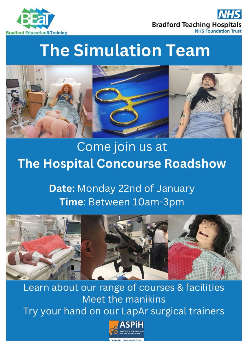 It's only two weeks until our roadshow on the main hospital concourse. Come along &amp; meet our manikins &amp; try your hand on our range of task trainers