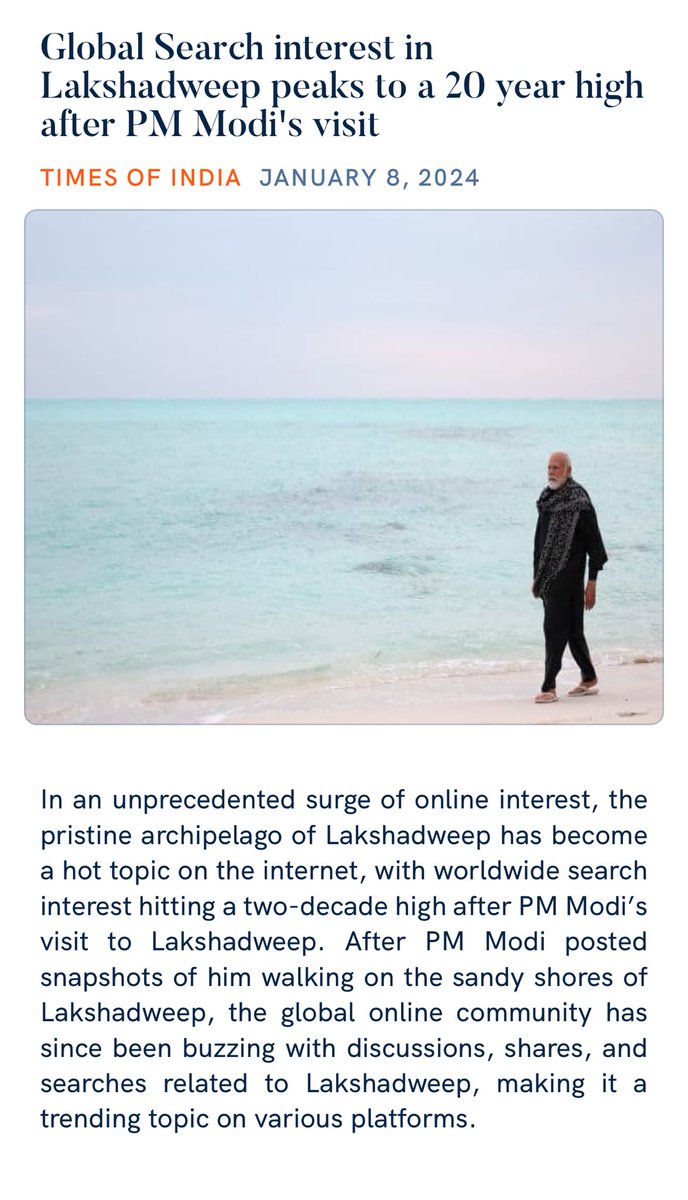 hetdesaiIndian's tweet photo. Global Search interest in Lakshadweep peaks to a 20 year high after PM Modi's visit
https://t.co/jFh9ikbN76

via NaMo App https://t.co/aXXsmsmorX