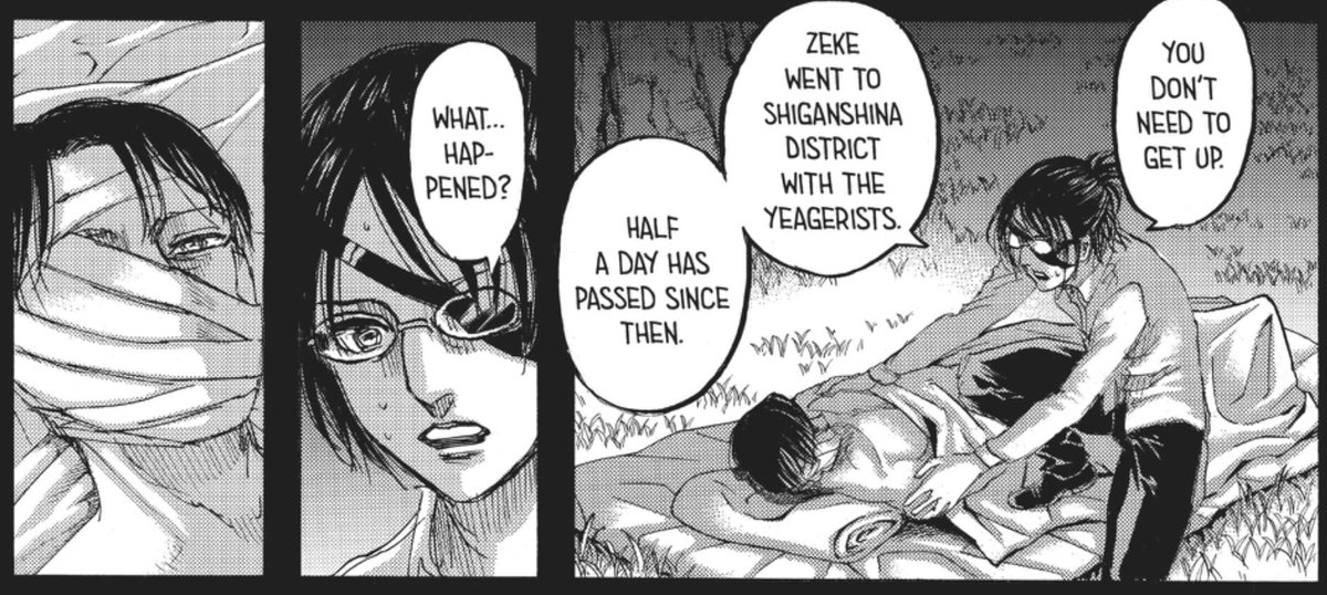 kyuujuuhachi's tweet image. I'll never get over how gentle hanji was with levi. the way they spoke to him, tended to his wounds, the fact that they built him a cart so he doesn't have to push himself when they travel while he is still recuperating from his injuries. IT'S SO TENDER