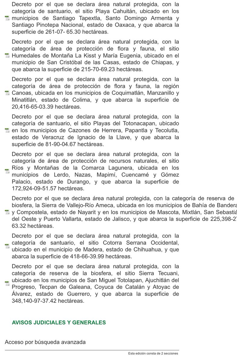 Ernesto Méndez (@ernesto_mendez) on Twitter photo #ÚltimaHora ⚠️
<a href="/SEMARNAT_mx/">SEMARNAT México</a> publica este lunes 8 de enero, 20 decretos de nuevas Áreas Naturales Protegidas #ANP, entre ellas, Playa Morro Ayuta y Barra de la Cruz - Playa Grande, en Oaxaca y Bajos del Norte, en el Golfo de México.
Vía <a href="/DOF_SEGOB/">Diario Oficial DOF</a>
dof.gob.mx/#gsc.tab=0 #ÚltimaHora ⚠️
<a href="/SEMARNAT_mx/">SEMARNAT México</a> publica este lunes 8 de enero, 20 decretos de nuevas Áreas Naturales Protegidas #ANP, entre ellas, Playa Morro Ayuta y Barra de la Cruz - Playa Grande, en Oaxaca y Bajos del Norte, en el Golfo de México.
Vía <a href="/DOF_SEGOB/">Diario Oficial DOF</a>
dof.gob.mx/#gsc.tab=0