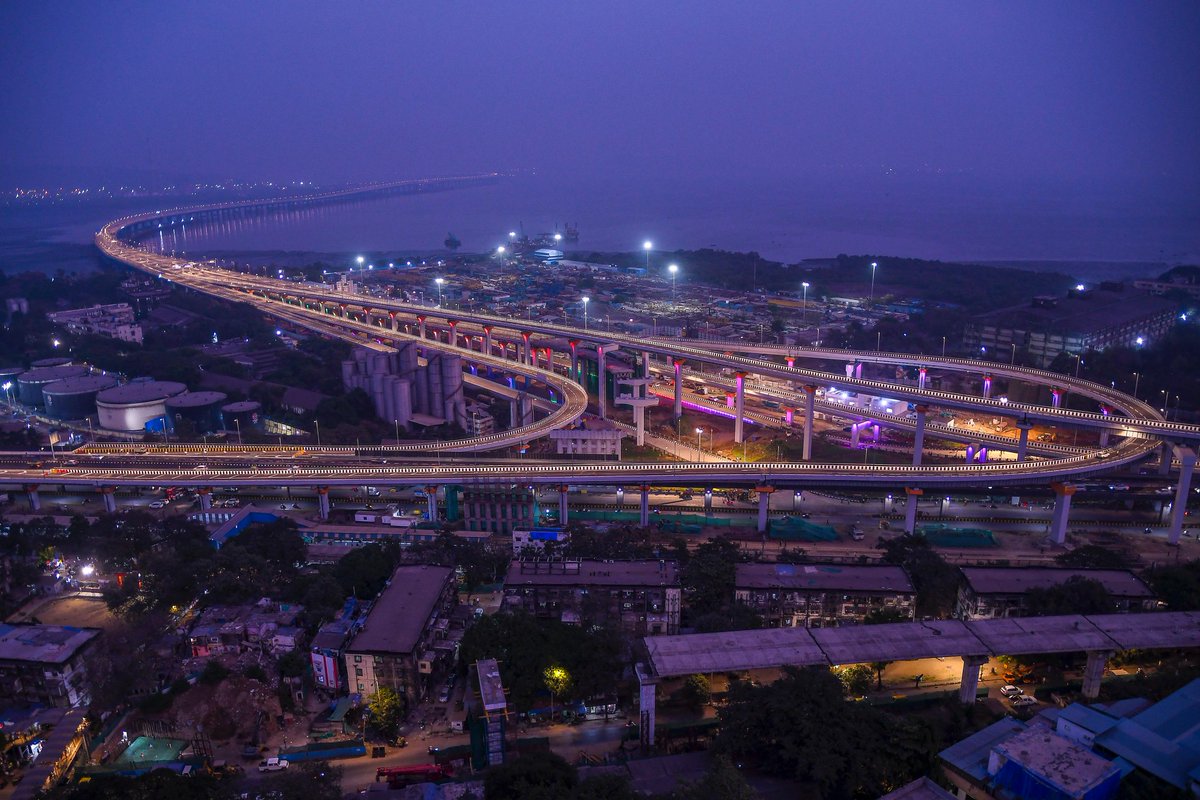 Aerial view of Mumbai Trans Harbour Link Road (MTHLR), which connects Mumbai to Navi Mumbai. It will be inaugurated on January 12, 2023 by Prime Minister Narendra Modi. Photo: @EmmanualYogini #mumbai #infrastructure #roads #transharbour