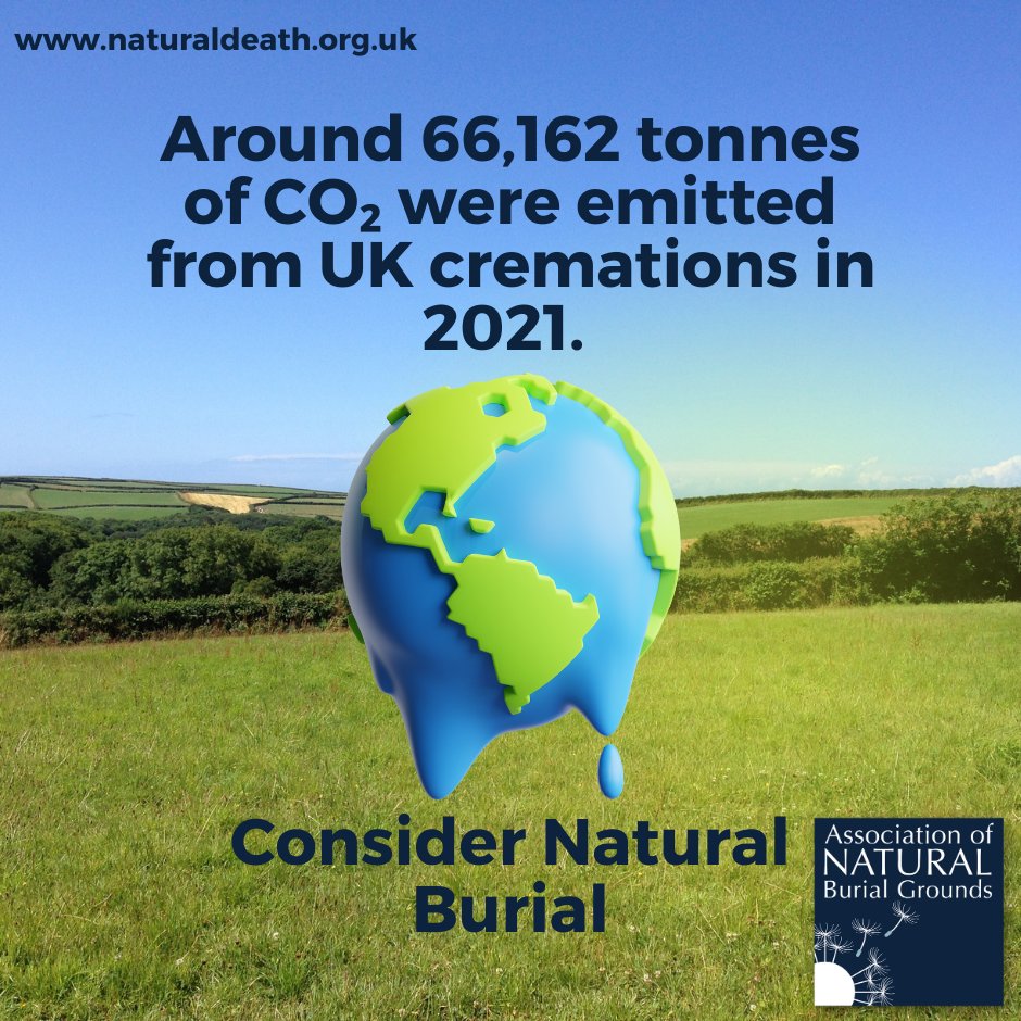 Around 66,162 tonnes of CO₂ were emitted from UK cremations in 2021(PlanetMark,2023). Consider a natural burial as a more environmentally friendly option. To find out more about natural burials please visit naturaldeath.org.uk/index.php?page…… #greenfuneral #eco #naturalburial #greenburial