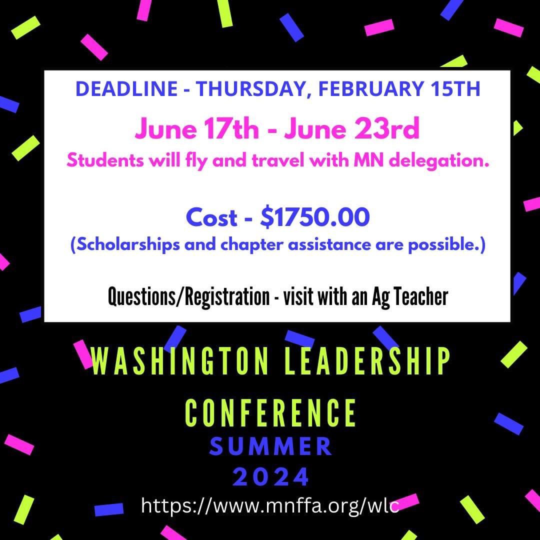 JCCFFA's tweet photo. FFA MEMBERS - if you are interested in the Washington Leadership Conference please check out this information. https://t.co/Acce3WtLLn