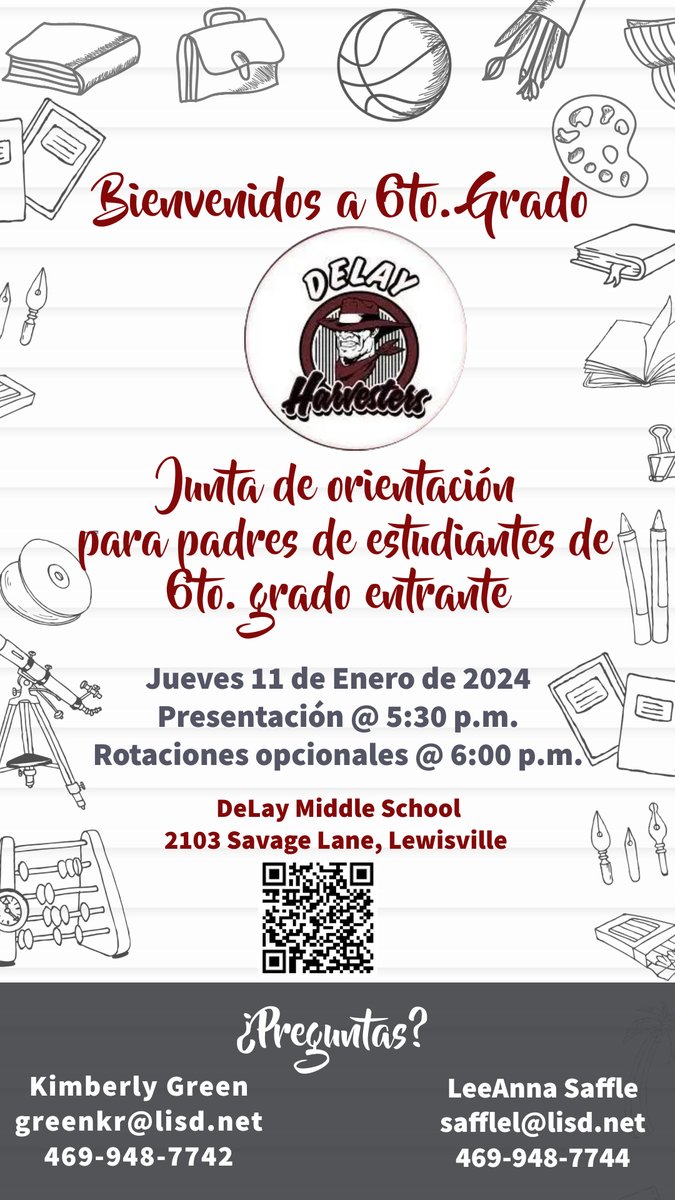 We welcome incoming 6th grader students and parents for Parent Registration Night for the 2024-2025 school year.  Parent meeting @ 5:30. Visit elective teachers to learn more about their options.  We look forward to meeting our newest Harvesters and parents!!!
