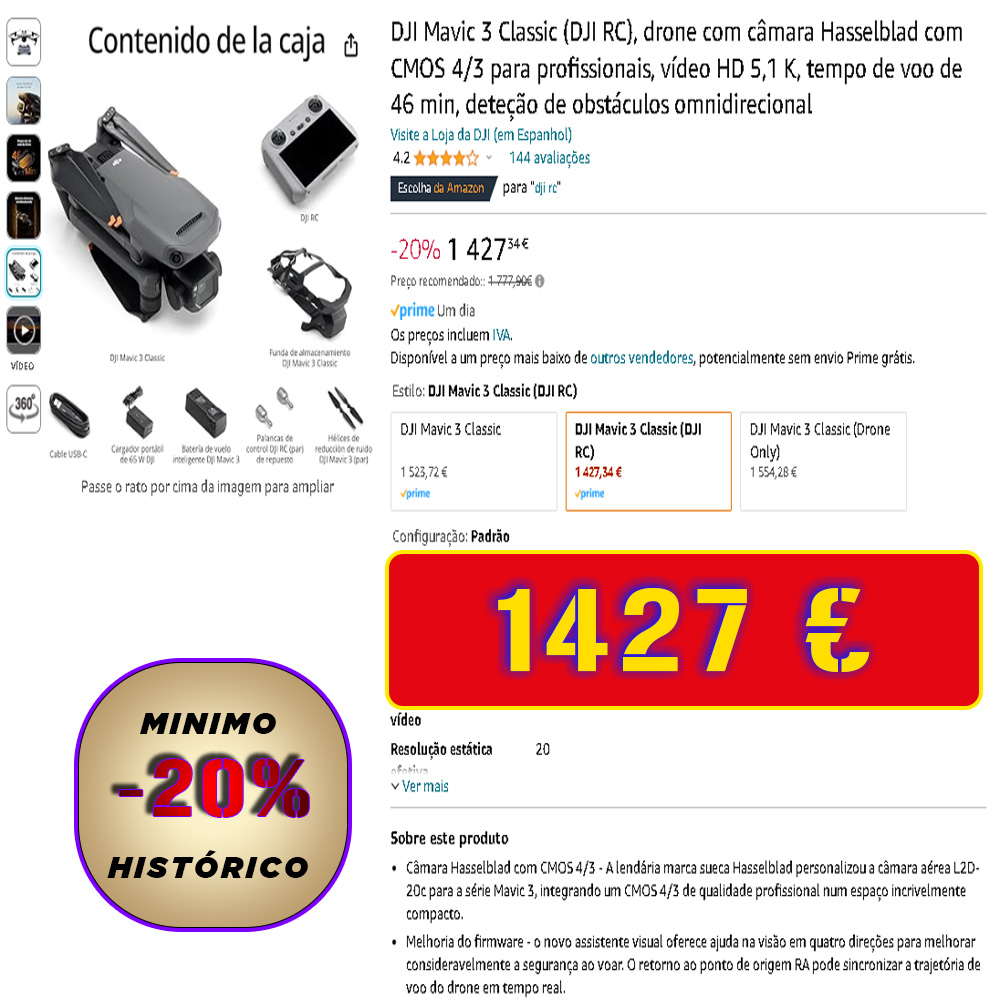 MINIMO HISTÓRICO
🔥🔥🔥1⃣4⃣2⃣7⃣ € 🔥🔥🔥
amzn.to/3tJMYP7
#dji #amazon #djimavic3classic