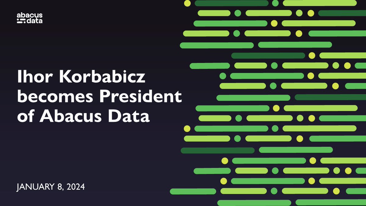 I am beyond thrilled to announce that my friend and colleague of over 6 years, <a href="/IhorKorbabicz/">Ihor Korbabicz</a> , has been promoted to President of Abacus Data (<a href="/abacusdataca/">Abacus Data</a> )

Ihor is responsible for executing our vision to be the most sought after and influential polling firm in Canada,