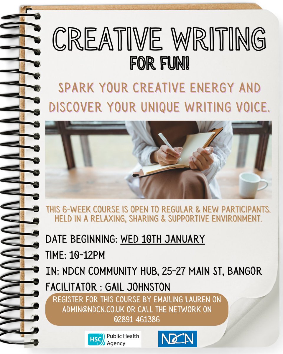 Join our 6-week 'Creative Writing for Fun' course, beginning this Wednesday morning, with Gail Johnston. Simply email admin@ndcn.co.uk to register to secure your place!