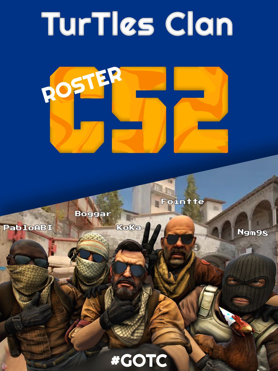 🔥NUEVO ROSTER DE CS2🔥
Competirán en ESEA s48!

🐢<a href="/ElKoKa18/">KoKa</a> 
🐢<a href="/PabloABI3/">PabloABI</a> 
🐢<a href="/ngm_98/">ngm98</a> 
🐢<a href="/Fointte_CS/">Fointte_CS</a> 
🐢<a href="/isBoggar/">Boggar</a> 

#GOTC #CS2