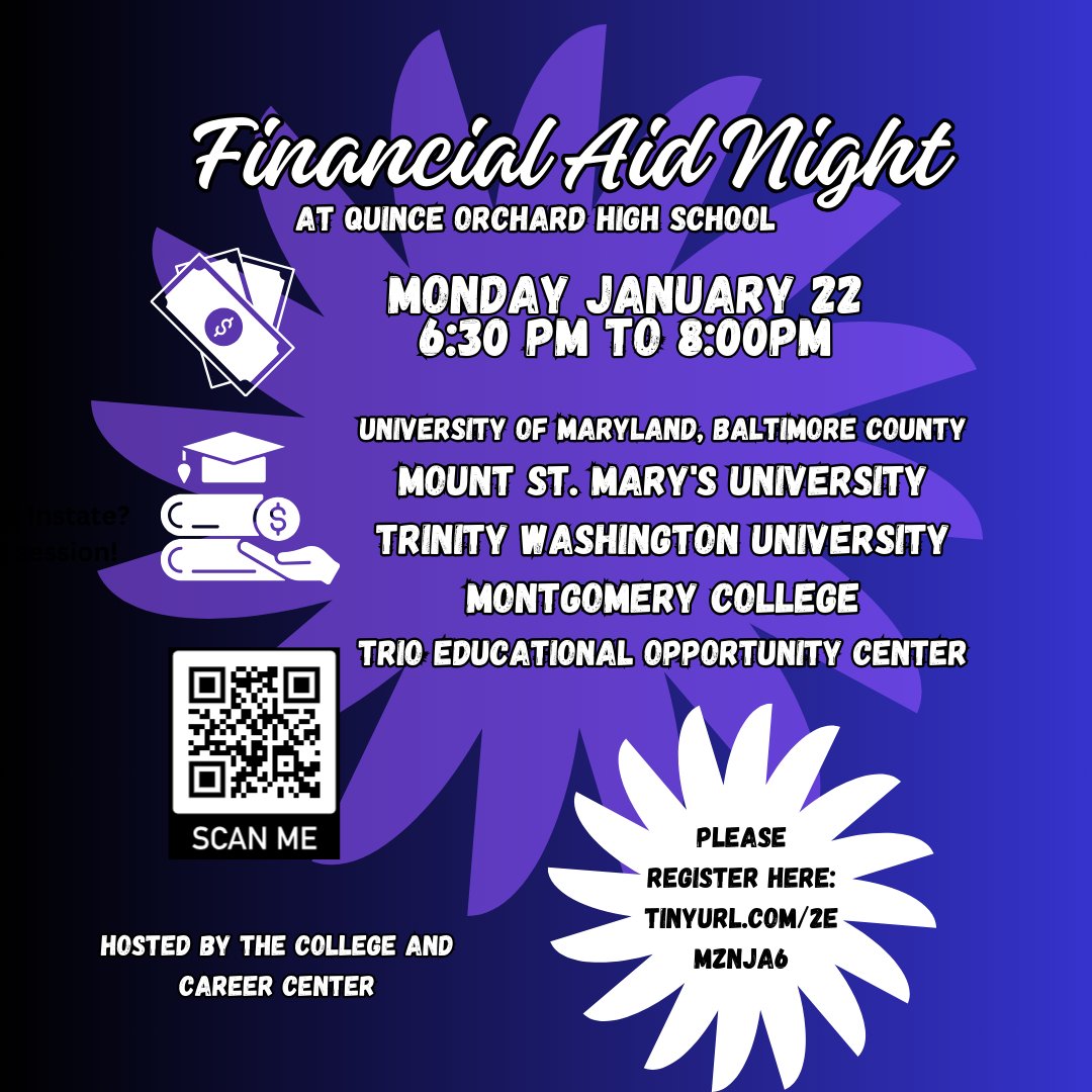 The College and Career Center will host an in-person Financial Aid Night on Monday, Jan 22nd, from 6:30 to 8:00 pm. Learn how to pay for college, apply for Financial Aid, and more! Need assistance completing your FAFSA/MSFAA? Financial Aid counselors will be available to assist