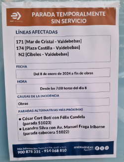 EMT ha cambiado la parada en C/ Leandro Silva, prolongando el recorrido hasta Manuel Fraga Iribarne donde estará la nueva cabecera. 
emtmadrid.es/getattachment/…