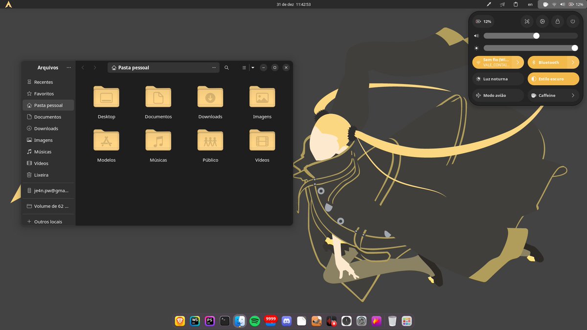 PinguimCriativo's tweet photo. Arch Linux + GNOME
By: @je4npw
Tema / Theme: WhiteSur-Dark-solid-yellow
Ícones / Icons: WhiteSur-yellow-dark
Shell: zsh
Terminal: kgx
•
Telegram: https://t.co/SyU4JRACjD
•
#Linux #FreeSoftware #OpenSource #SoftwareLivre #LinuxSetup #ArchLinux #GNOME #LigaLinux https://t.co/OfrcYVA7W3