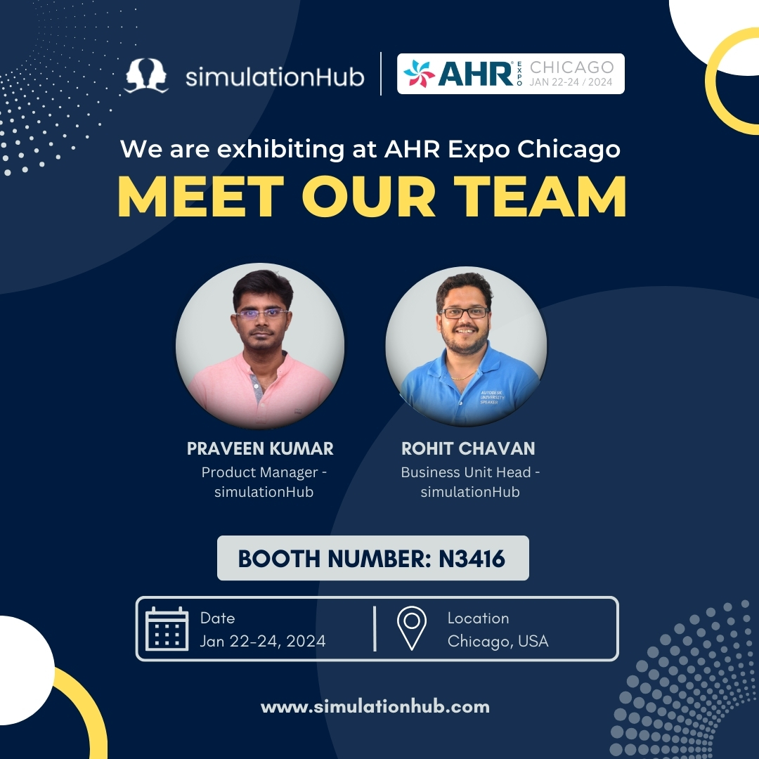 🌟@CCTech_India, @simulation_hub will be exhibiting at @ahrexpo 2024 in Chicago from Jan 22-24 (Booth N3416). 

Schedule a #meeting with @_rohitChavan in advance to explore how we're transforming the HVAC industry: calendly.com/rohit-simulati…

 #HVACIndustry #expo #AHRExpo