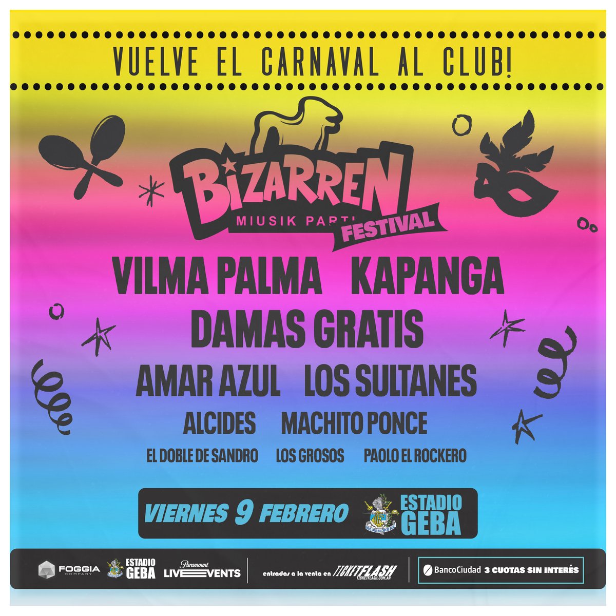 ¡Vuelve el carnaval al club y es tu oportunidad para estar ahí! 👏 #Bizarren

👉 Comprá tu entrada ahora en TicketFlash y viví una fiesta única #ParamountLiveEvents