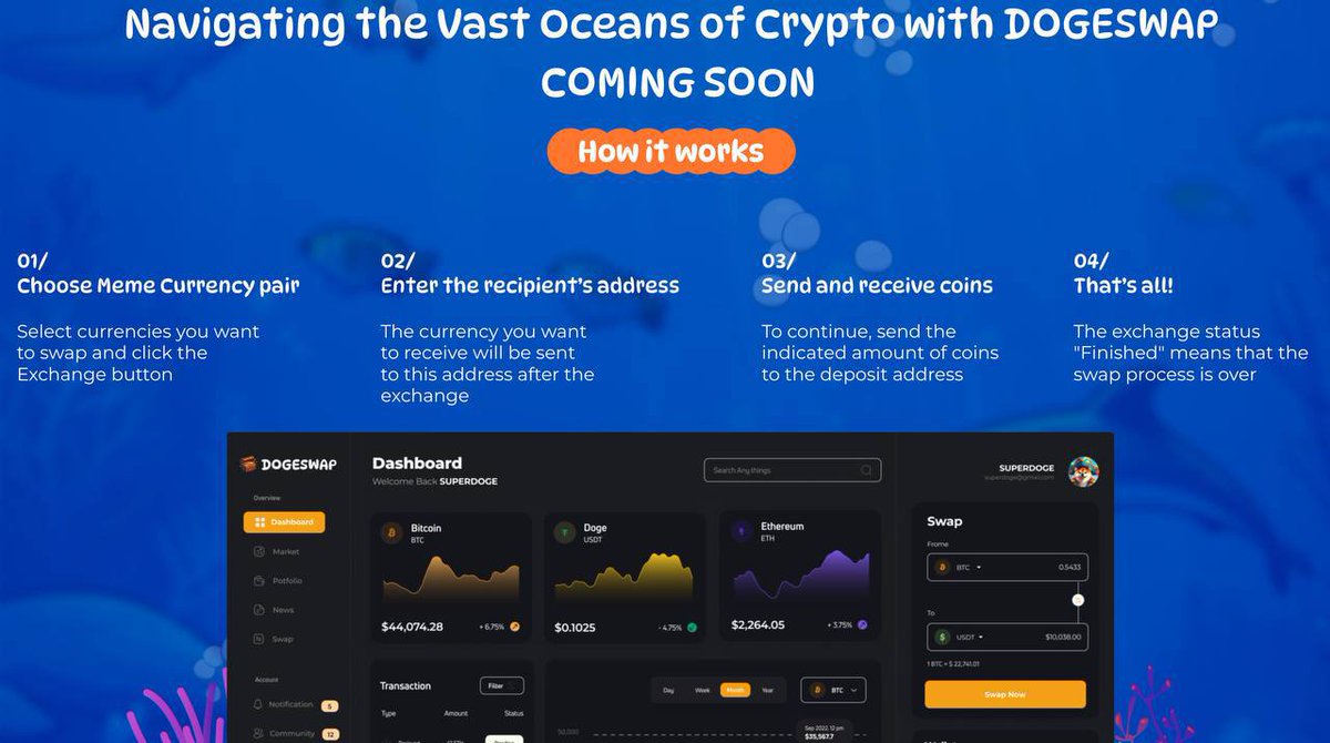 DogeswapToken1's tweet photo. How #Dogeswap works 👇

1/ Choose meme currency pair

2/ Enter the recipient’s address

3/ Send and receive coins

With DOGESWAP, every trade is an adventure, and every transaction brings you closer to discovering hidden crypto gems.

Coming soon! 🚀 https://t.co/SxJEfwmlYI