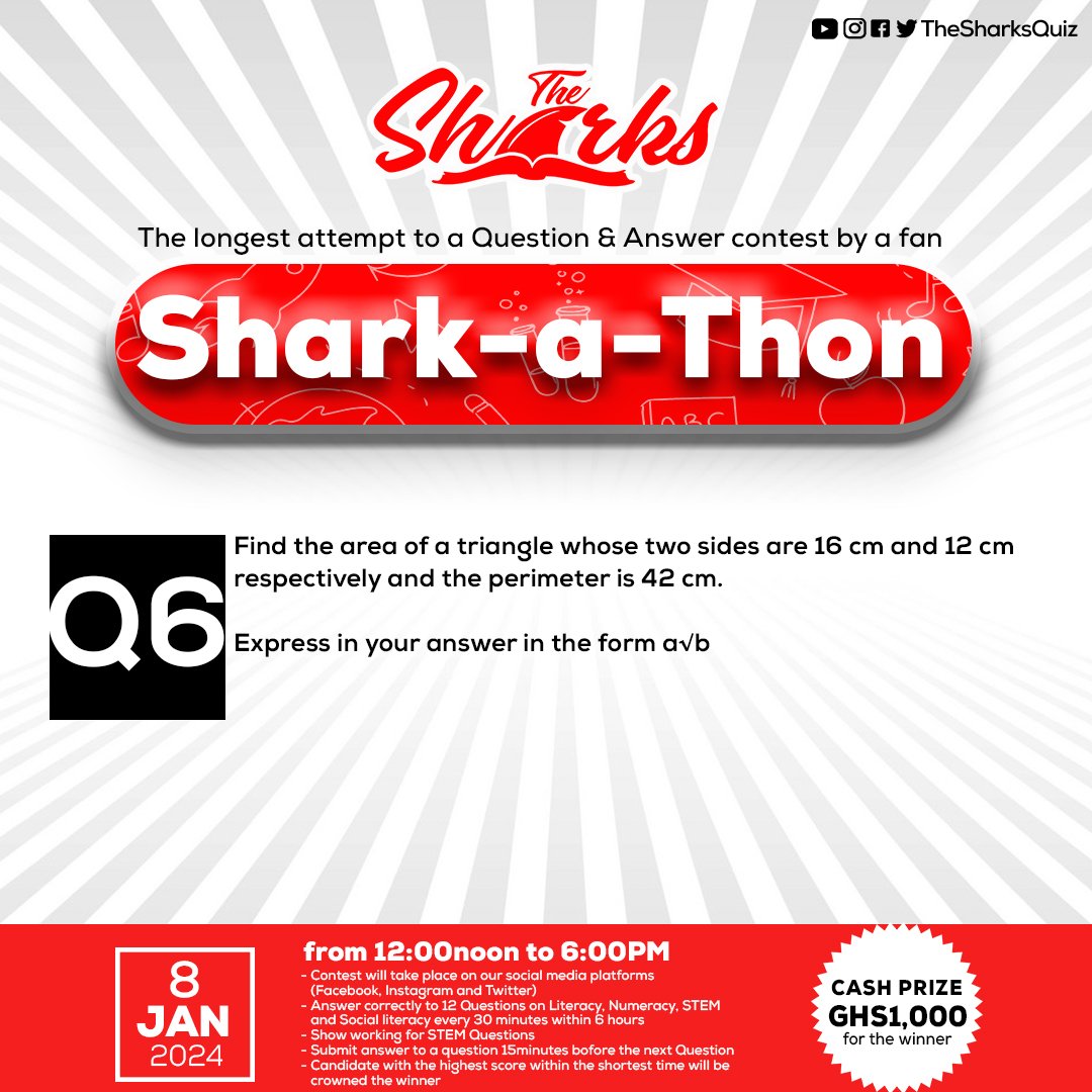 thesharksquiz's tweet photo. We are half way through

Question 6 is here.

The next question will be released at 3:00 p.m.

#TheSharks
#Sharkathon https://t.co/KLtmWdeWdF