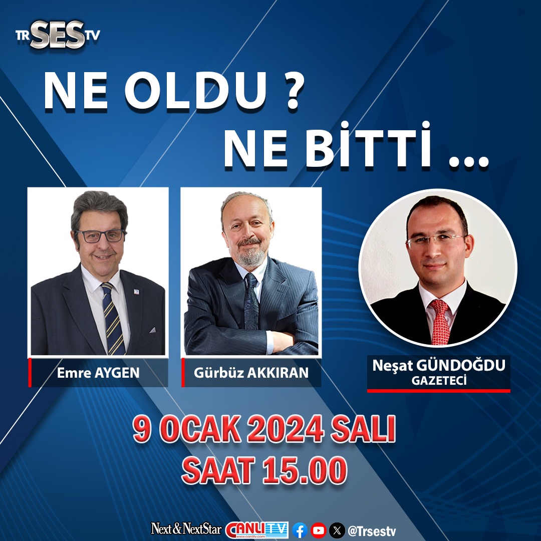 Gazeteci Emre AYGEN ve Gazeteci Gürbüz AKKIRAN ile Ne Oldu Ne Bitti programına Gazeteci Neşat GÜNDOĞDU konuk olacak. Türkiye ve dünyada 2023 yılının değerlendirmesi yapılacak. Yayınımızı yarın saat 15.00’te youtube ve canlı tv üzerinden takip edebilirsiniz. <a href="/nesatgundogdu/">Neşat Gündoğdu</a>
