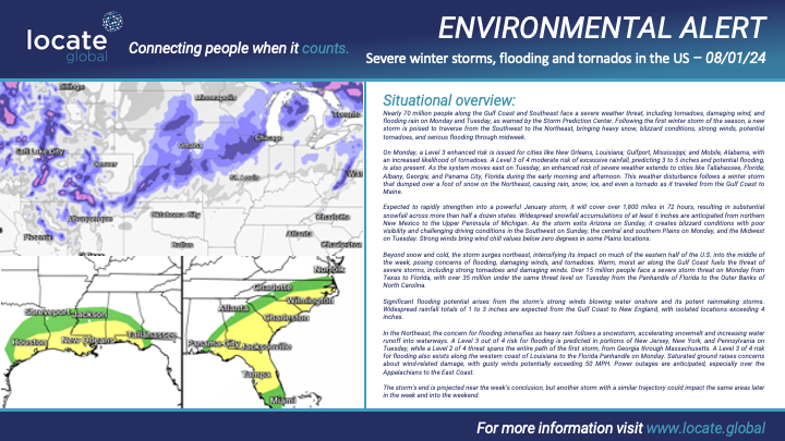 Locate_Global's tweet photo. Locate Global helps organisations across the globe keep their people safe. Our regular situational updates report on emergencies that may affect our clients across the globe.  

This week we are covering the winter storms across the US.  

#winterstorms #USA #ussnow https://t.co/F25JDF8xRx