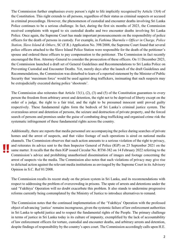 nipun_sam's tweet photo. HRCSL report on operation ‘Yukthiya’ addressing the pertinent issues.
Pay attention to the parts with the exclamation marks ‼️ 
#yukthiya #hrcsl #srilankapolice #Lka https://t.co/QefjFONyaU