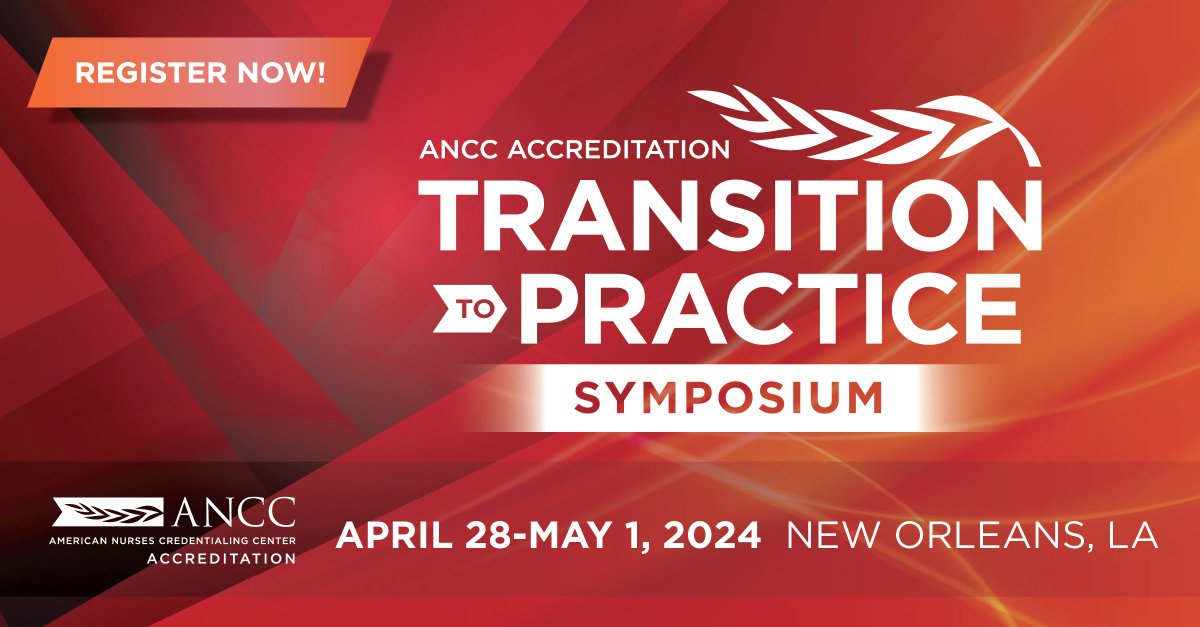 Join us for the 2024 #ANCC Transition to Practice (#TTP) Symposium, 4/29-5/1 held at the New Orleans Marriott Hotel. This event is filled w/ best practices, discussions & tools. 45 concurrent sessions, 20 posters, 180+ speakers, & more. Register: ow.ly/8kvC50QoBJt #nursing