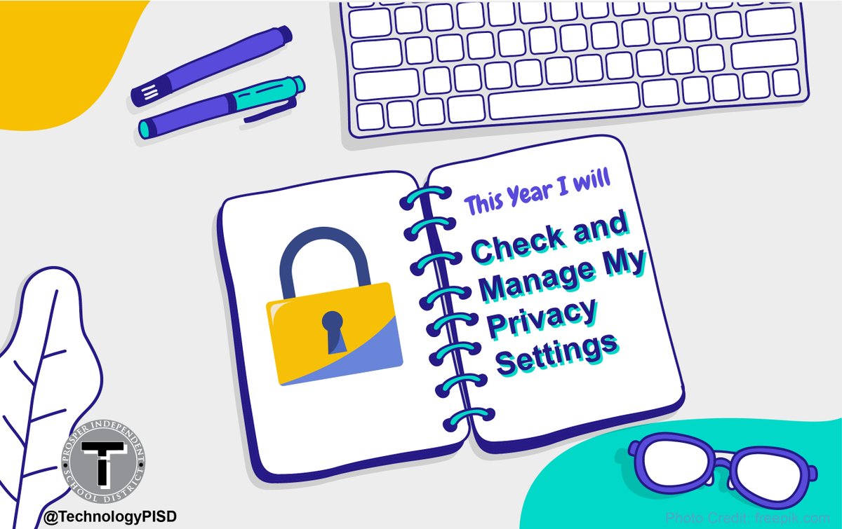 TechnologyPISD's tweet photo. Don't have a #NewYearsResolution? Make it to check and manage your privacy settings. In 2024, check the privacy settings on your online accounts. @ProsperISD https://t.co/WAGzK1D7KV https://t.co/g5tE4eKz0L