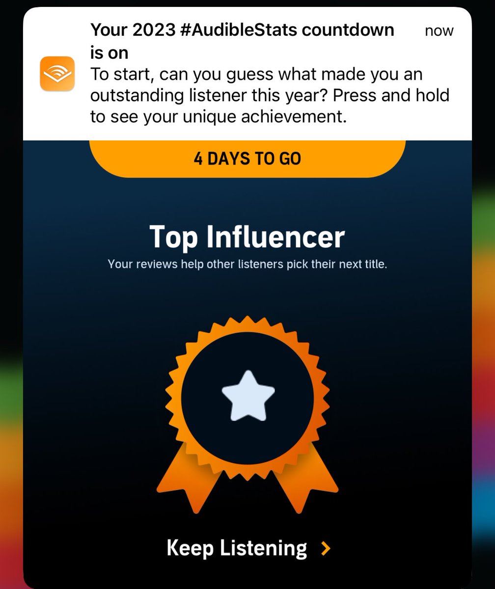 The countdown is on!  Only a few more days to to wait to see your #AudibleStats
@insideaudible @audible_com