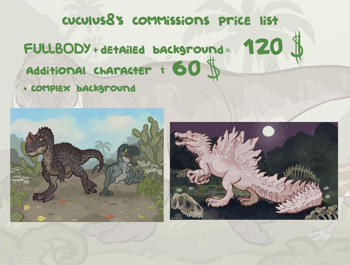 cuculus82's tweet photo. hello, I'm finally opening DINOSAURS and PTEROSAURS comms! 
message me for more info  ^^

#commissionsopen #commsopen #dinosaurs #paleoart #artoftheday #ArtistOnTwitter #theisle #pathoftitans https://t.co/nYiwZwfyxQ