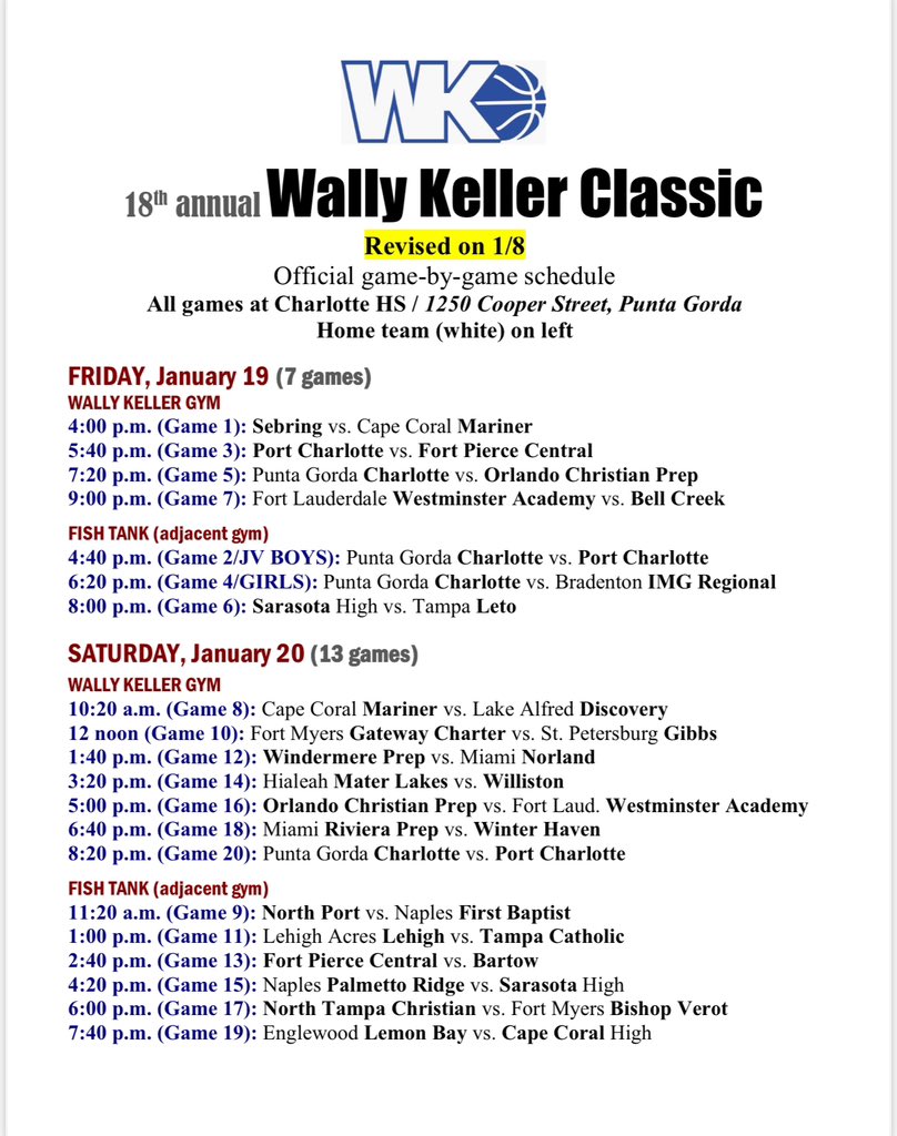 Revised schedule!!!