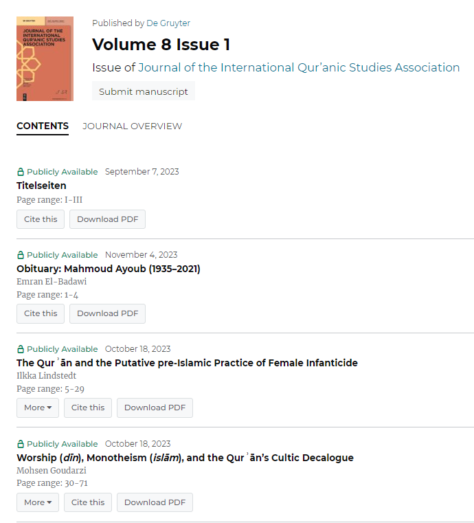 iqsaweb's tweet photo. Want a FREE resource for your Qur'anic studies this semester? Check out JIQSA Volume 8, which is currently publicly available through @degruyter_TRS at https://t.co/cUsweVhEmZ #freejournal #freeresource #Quran https://t.co/rZEZ1nq5UT