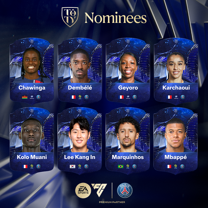 PSG_inside's tweet photo. 🔵 8️⃣ joueuses et joueurs du Paris Saint-Germain parmi les nommés #TOTY 👏

🗳Votez dès maintenant ➡ https://t.co/kAqhpVHqkU

@EASPORTSFC #FC24