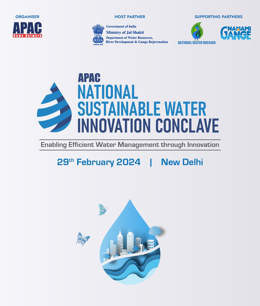 APAC News Network is organising National Sustainable Water Innovation Conclave, in collab. with #JalShaktiMinistry as Host &amp; #NationalWaterMission &amp; #NamamiGange as Supporting Partners.
Let's collaborate to secure our water future!
For more info, Website: apacnewsnetwork.com/nswic/new-delh…