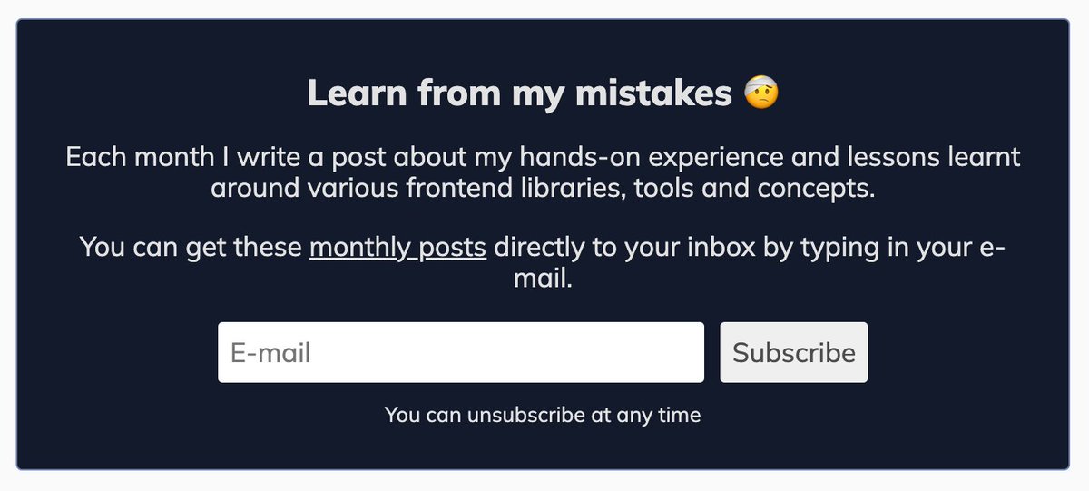 Improved the design of the monthly post sign up with a background colour to make it stand out against the rest of the page.

#buildinpublic How can I improve this even more?