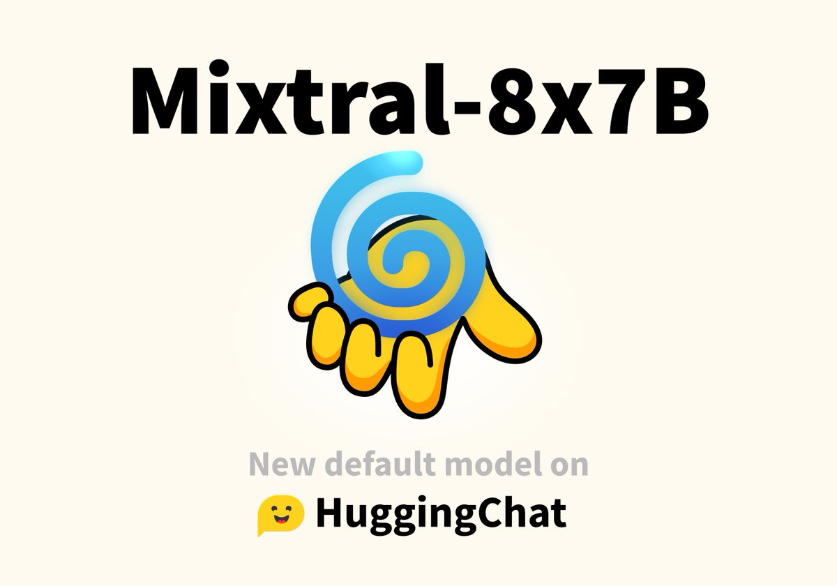 victormustar's tweet photo. 🌀 HuggingChat now uses Mixtral as default model! https://t.co/1Yj9krj4sl
