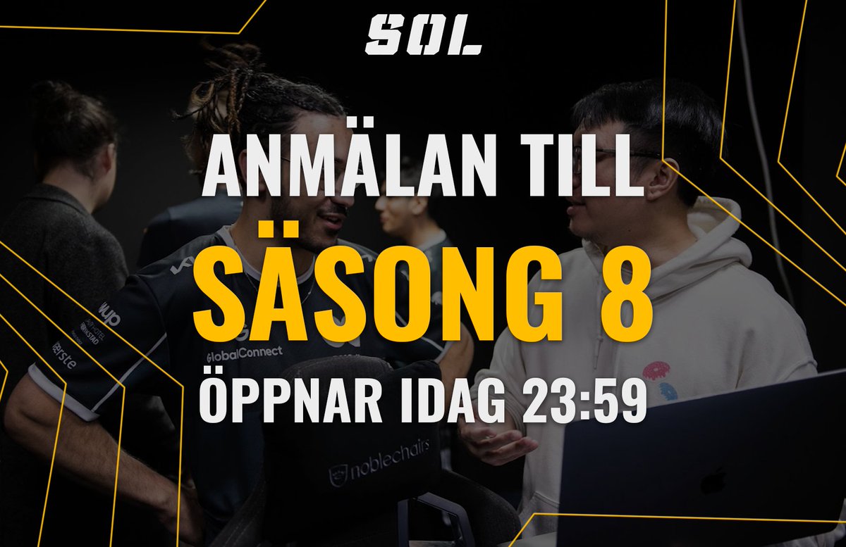 📑 Säsong 8 | Anmälan öppnar ikväll! ⏳

⏰ Från och med 23:59 ikväll kommer ni kunna anmäla ert lag till säsong 8 av SOL - mer information om hur ni anmäler er kommer på discord 📃

🤝 Har ni fortfarande inget lag - samla ihop ett kompisgäng eller hitta lag/spelare på vår