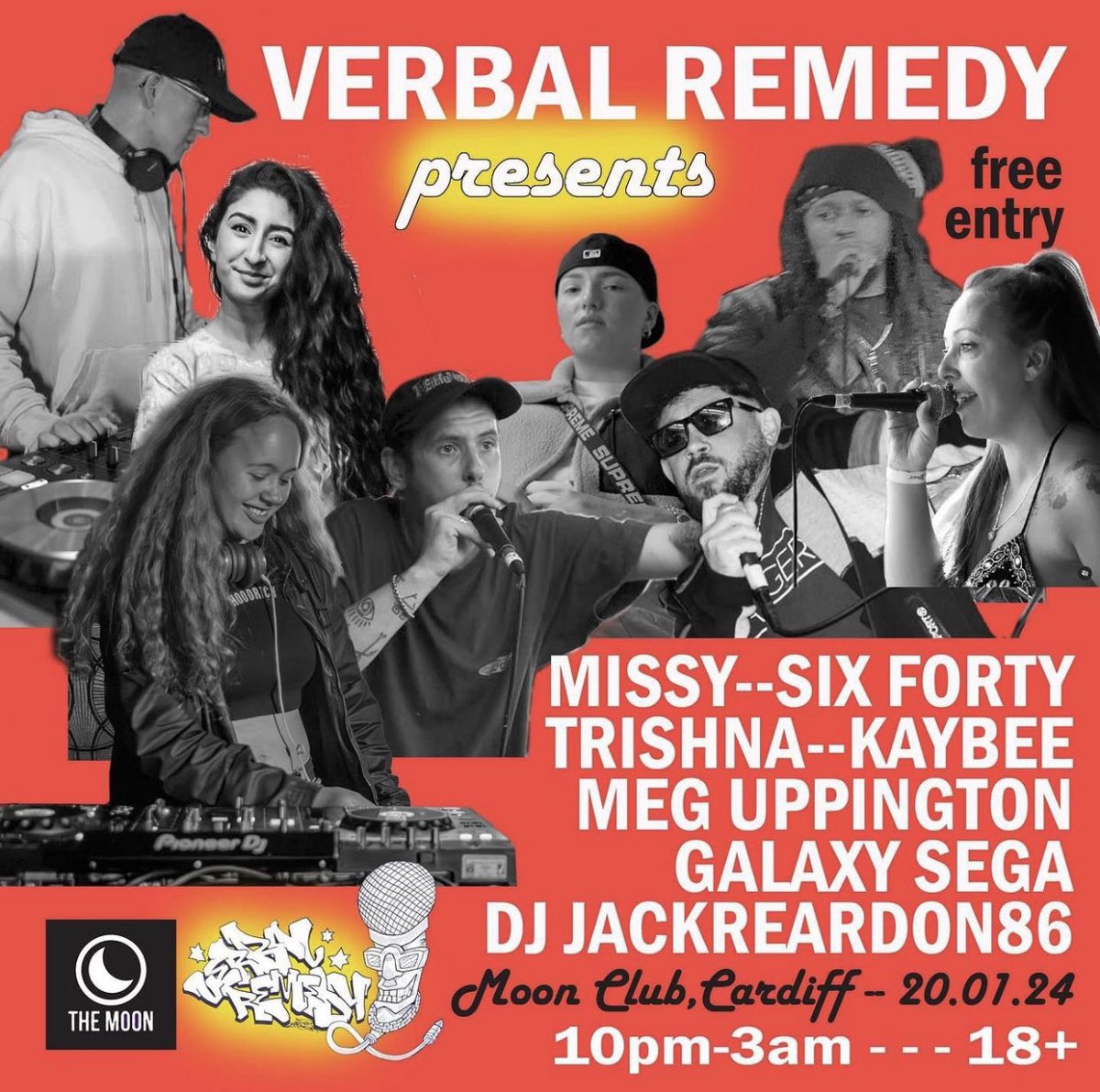 Following Larynx Live 7 on January 20th Verbal Remedy take over @TheMoonCardiff for this showcase of acts and DJs from 10pm! Free entry!