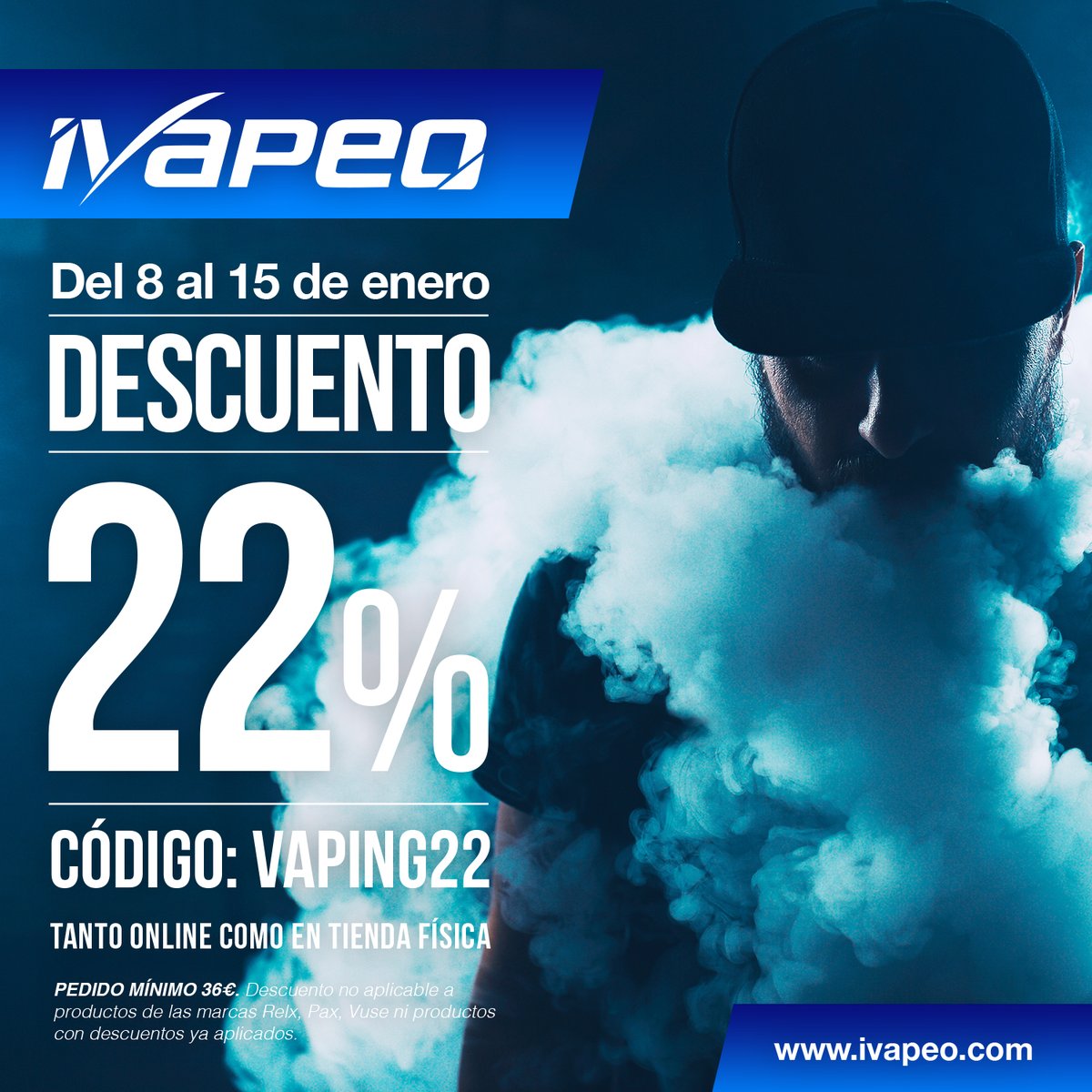 iVapeo's tweet photo. ¡Hey Vapers!
La fiebre de las rebajas ha llegado a iVapeo.
Desde hoy, 8 de enero, hasta el 15 de enero, estamos lanzando descuentos que harán temblar tus papilas. 🎉🛒 ¡Aprovecha estas ofertas y haz que tus nubes sean aún más sabrosas! 🌬️💨
#OTDirecto7E #ivapeo #vaper #vape https://t.co/XhL51Oz73t