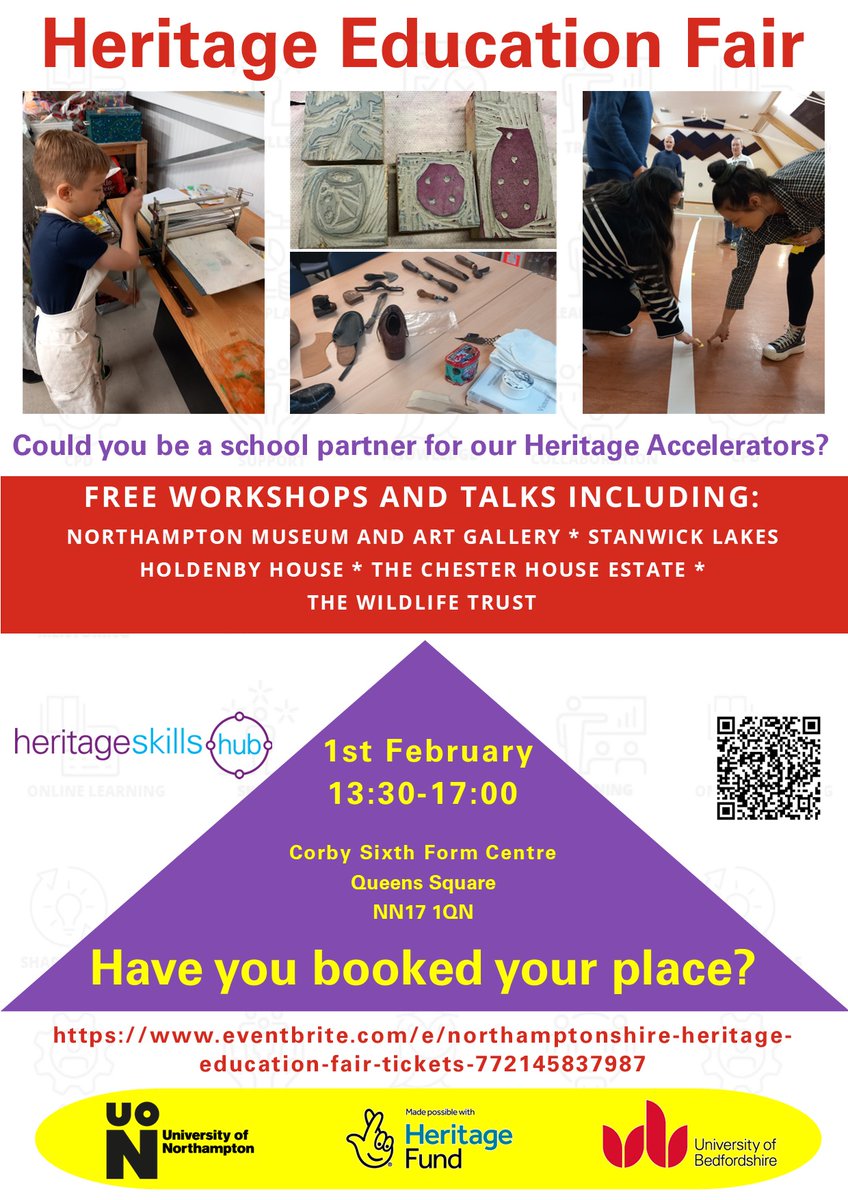 Look at who we have confirmed so far to lead FREE workshops and talks about Heritage Education in Northamptonshire!

Spaces available for our heritage marketplace for county organisations and for teachers to attend.

#heritageeducation #heritageskillshub