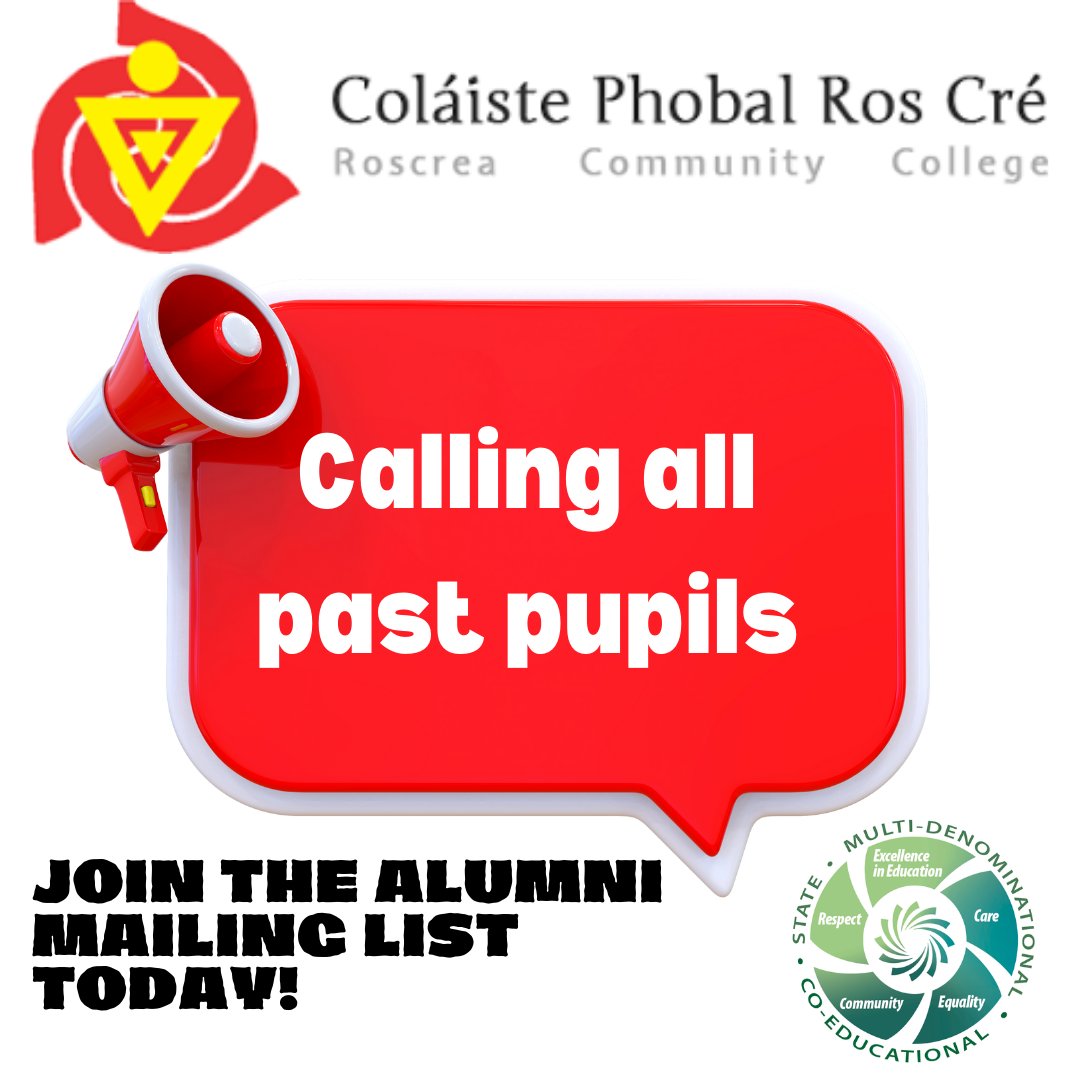 cproscre's tweet photo. If you are a past pupil of our school but you haven't had a chance to sign up to our Alumni mailing list, please send an email to alumni@cpr.ie with your name and the year you left us.
#coláistephobalroscrea #myetb #corevaluesinaction #alumni https://t.co/170Qdv1AwG
