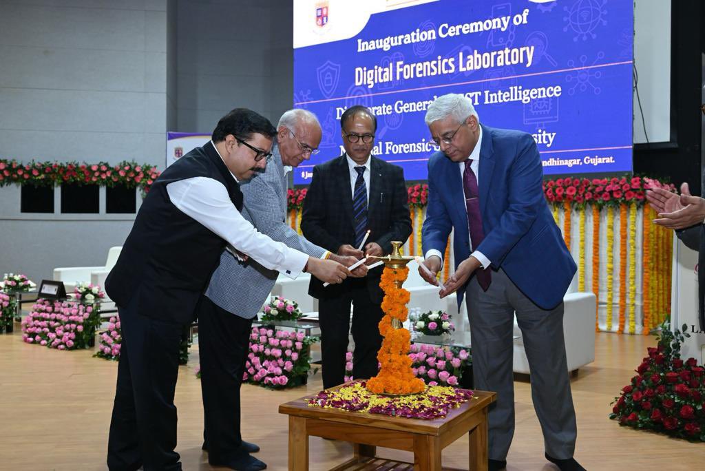 cbic_india's tweet photo. Sh. Rajiv Talwar, Member CBIC and Dr. J.M. Vyas, VC, @NFSU_Official today inaugurated the first state of art DGGI-NFSU Digital Forensic Lab at NFSU campus, Gandhinagar. Also, present Pr. DG DGGI Sh. Anil Kumar Gupta. https://t.co/nGlwGBAiN3