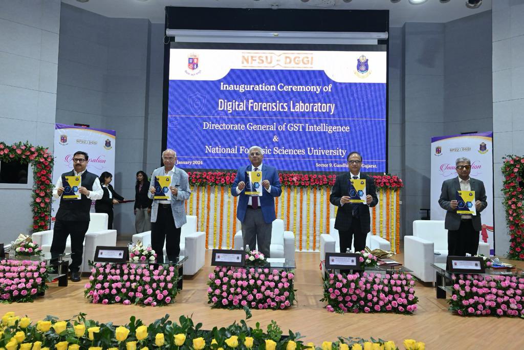 cbic_india's tweet photo. Sh. Rajiv Talwar, Member CBIC and Dr. J.M. Vyas, VC, @NFSU_Official today inaugurated the first state of art DGGI-NFSU Digital Forensic Lab at NFSU campus, Gandhinagar. Also, present Pr. DG DGGI Sh. Anil Kumar Gupta. https://t.co/nGlwGBAiN3