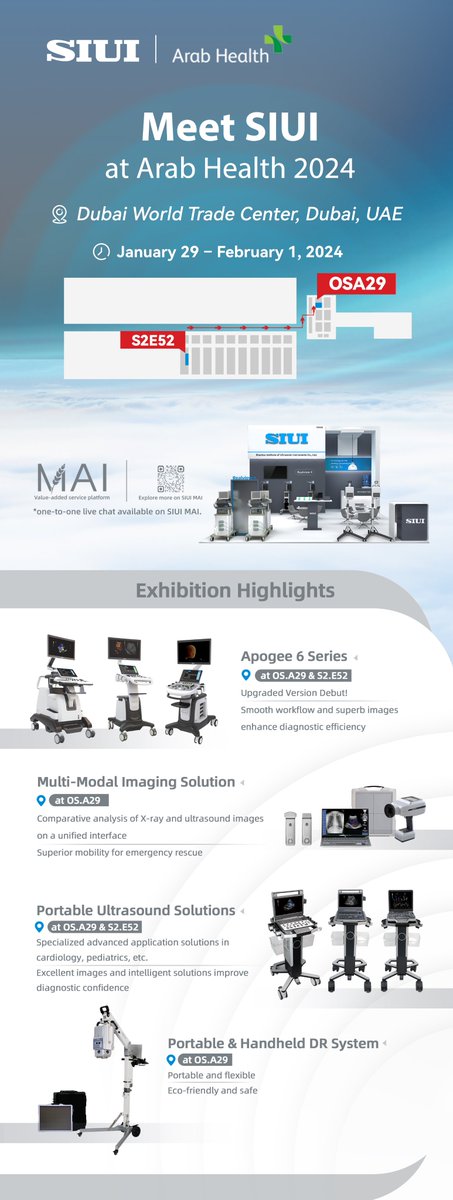SIUIHealthcare's tweet photo. If you drop by S2.E52, don’t forget to experience our versatile handheld DR system, and grab a route guidance leading you to OS.A29 and won a gift.😎
Warmly welcome your visit!
#ArabHealth2024 #SIUI #MedicalExhibition #Ultrasound #DR #Radiography https://t.co/g1E04le89R