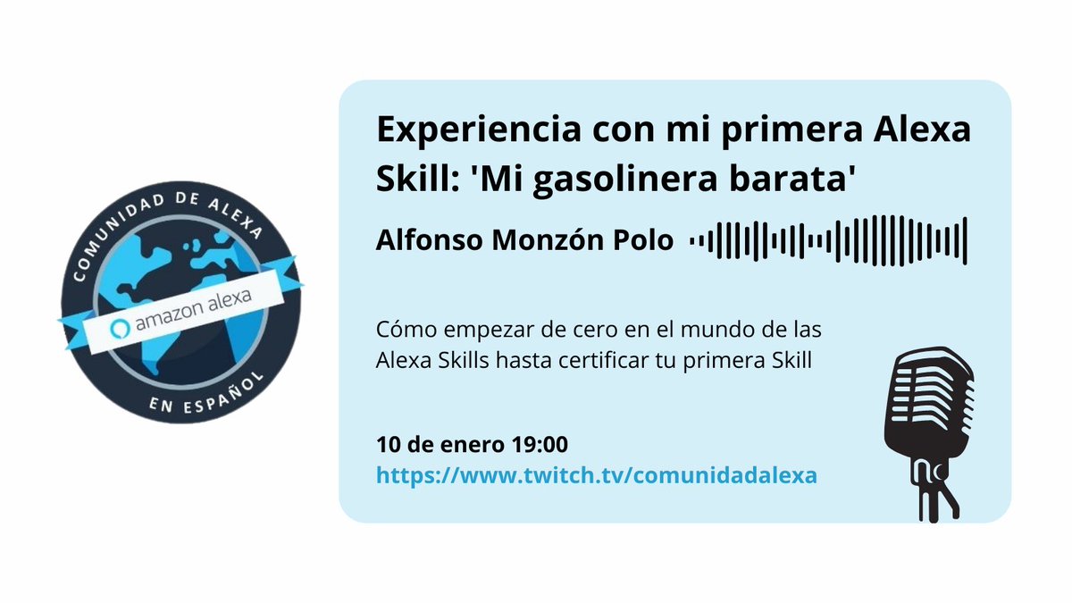 Os esperamos este miércoles a las 19 para hablar sobre Alexa y como empezar en el desarrollo de Alexa Skills junto con Alfonso Monzón y <a href="/Xavidop/">Xavi Portilla</a>
