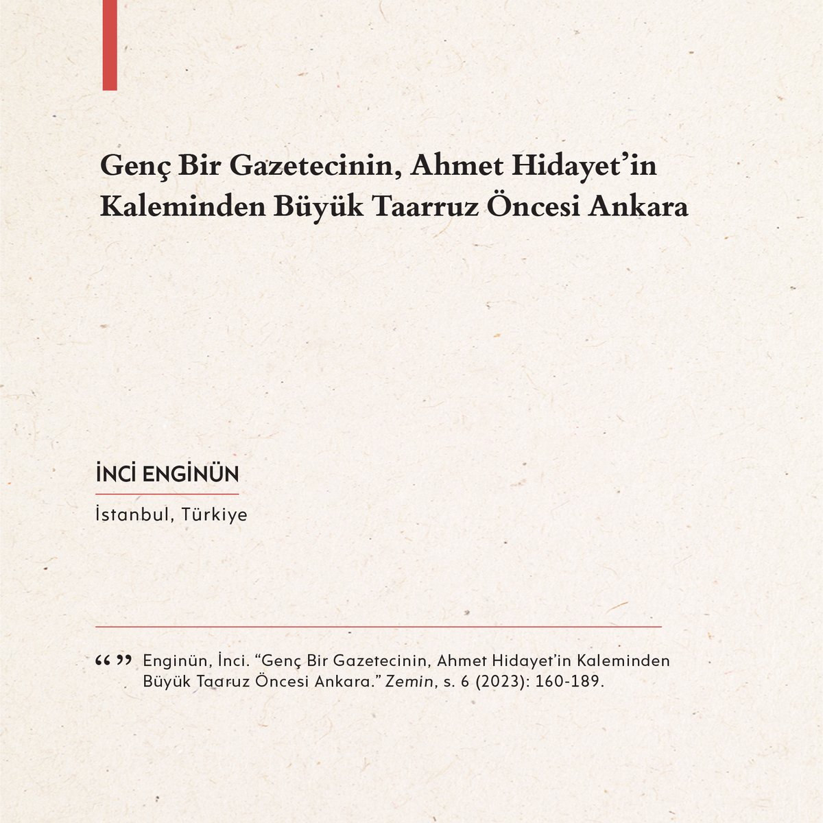 İnci Enginün, Millî Mücadele yıllarında Ankara’da muhabir olarak görev yapan Ahmet Hidayet Reel’in “Anadolu Mektupları” başlıklı yazı dizisi üzerinden bir dönem okuması sunuyor. 📖 zemindergi.com/index.php/pub/…