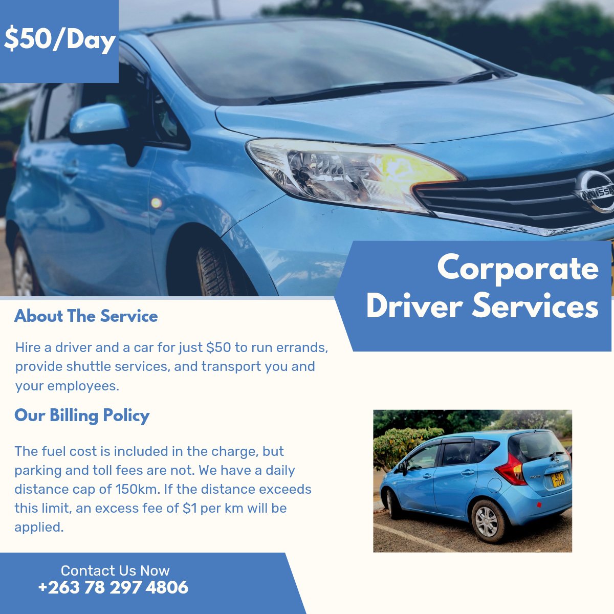 simbaable's tweet image. Have you heard of corporate driver services?

Well, I'm bringing them to Harare! Get a reliable car for your office errands and staff shuttle needs for just $50 a day, including fuel costs. The daily distance is capped at 150 kilometers.

#shuttleservices #errandrunning #harare