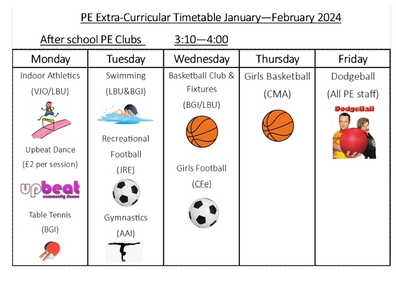Take a look at our new PE Extra-Curricular timetable that begins next week! 🙌🏼

#InspiredBySport
#TeamNB
<a href="/noelbakerlead/">Noel Baker Academy</a>

🔵🟠🔴