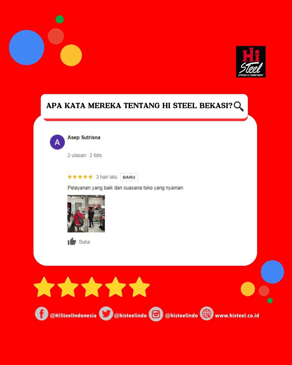 histeelindo's tweet photo. Yuk, intip review customer Hi Steel Bekasi di Google! π
Belanja bahan kontruksi dan mau diantar sampai tujuan? Bisa langsung kunjungi cabang Hi Steel terdekat. Pesan online di https://t.co/nwlTLiTxO2 atau 0812.9111.3330 (Marketing Online Hi Steel).
#HiSteel #google #customer https://t.co/nSBWHV7vtC
