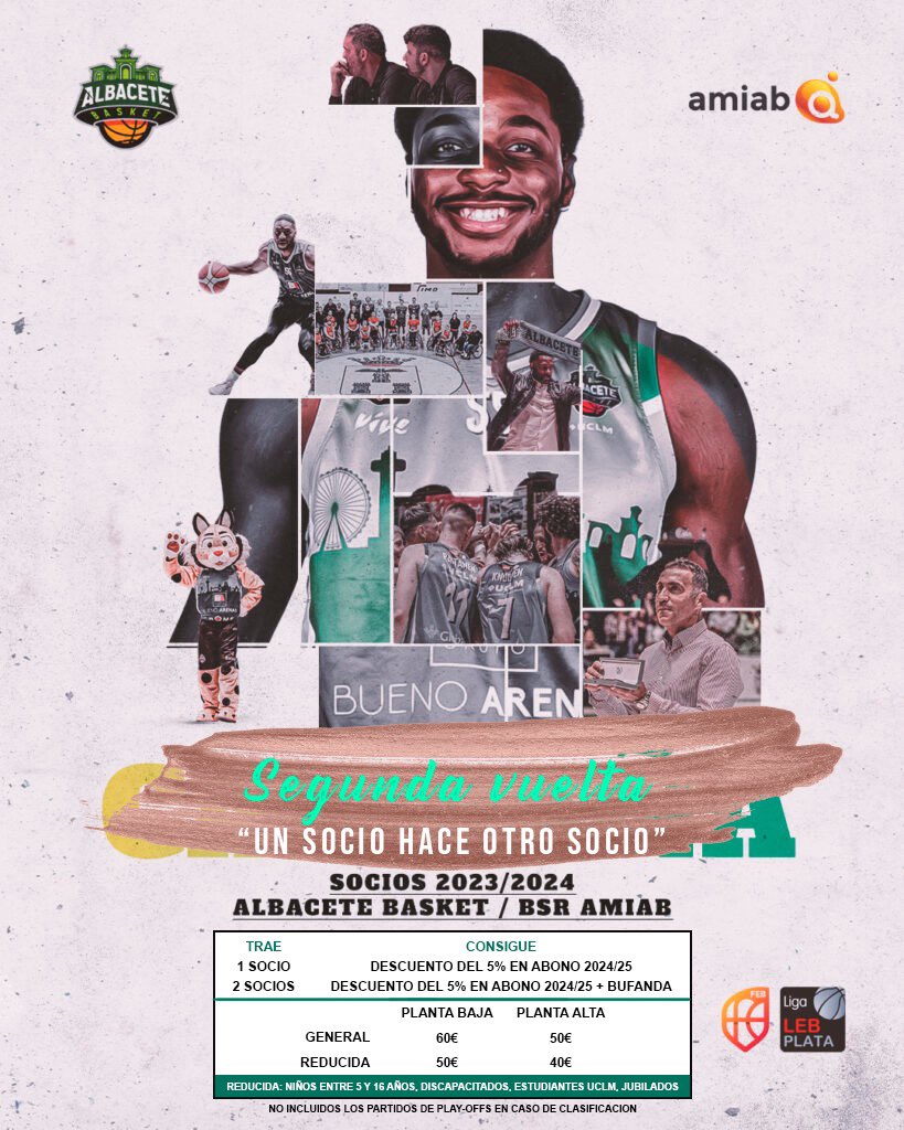 AlbaceteBasket's tweet photo. Nuestro PASE DE TEMPORADA sigue estando disponible en https://t.co/j4rByfHdK4

¡Ven al parque y disfruta de un final de temporada ilusionante desde 40€!

#GreenFamily https://t.co/E7MMgVZWNL