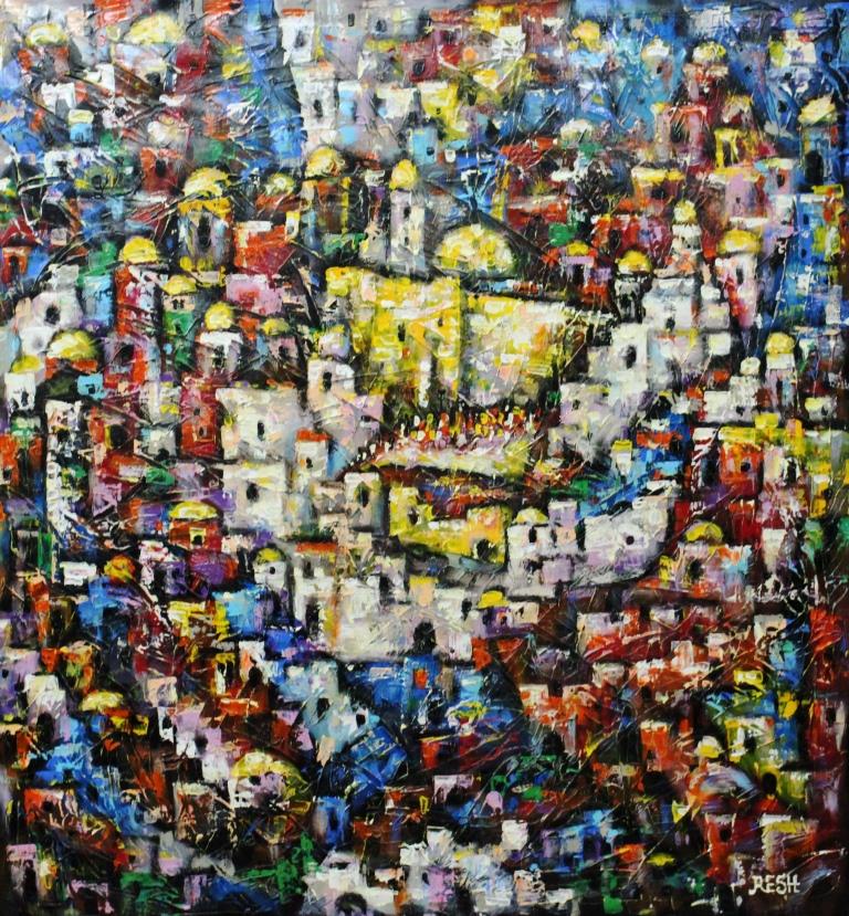 reshart's tweet photo. -- Colorful musical composition # 58 --Jerusalem-- mixed media on  canvas  95x89 cm. https://t.co/9cvLKmg9Mv