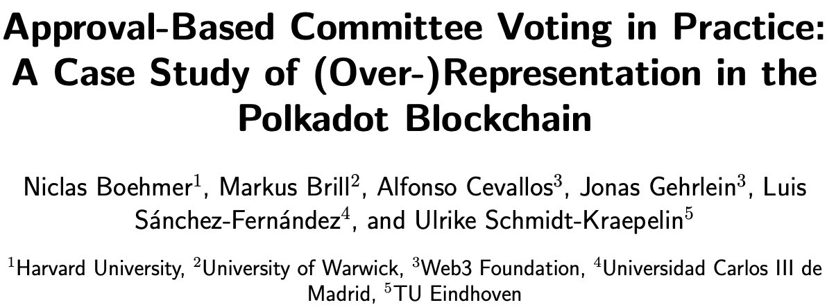 GehrleinJonas's tweet photo. I'm thrilled to announce that #Polkadot has once again made its mark in the academic world. Our paper, "Approval-Based Committee Voting in Practice: A Case Study of (over-)Representation in the Polkadot Blockchain," has been accepted by @RealAAAI, a premier scientific society. https://t.co/eDJgn0Z8r9