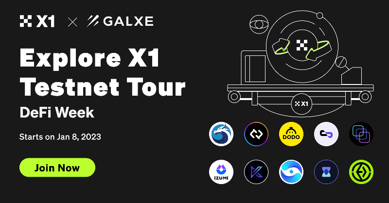 XLayerOfficial's tweet photo. It's DeFi Week in the #X1TestnetTour! 

We're joining forces with @QuickswapDEX @ConnextNetwork @BreederDodo @ZKEX_Official @horizondex_io @StarryNift @izumi_Finance @TimeswapLabs @KeomProtocol @d8x_exchange to offer users a seamless DeFi experience on #X1byOKX.